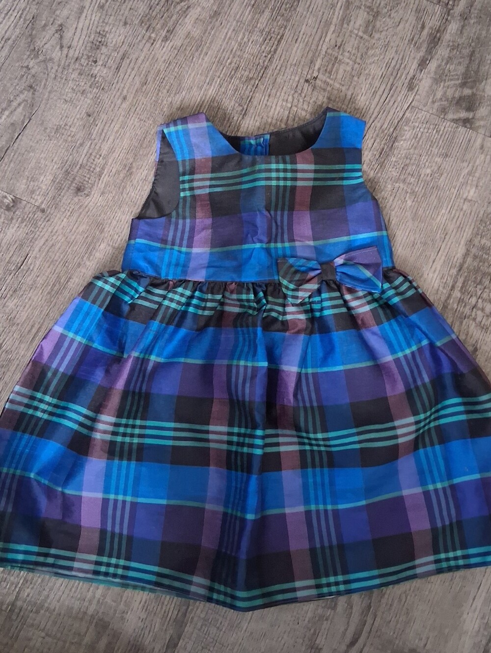 Reina Girls Blue & Purple Plaid Party Dress with Bow